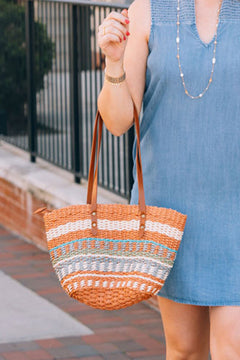 Orange Multicolor Straw Bag