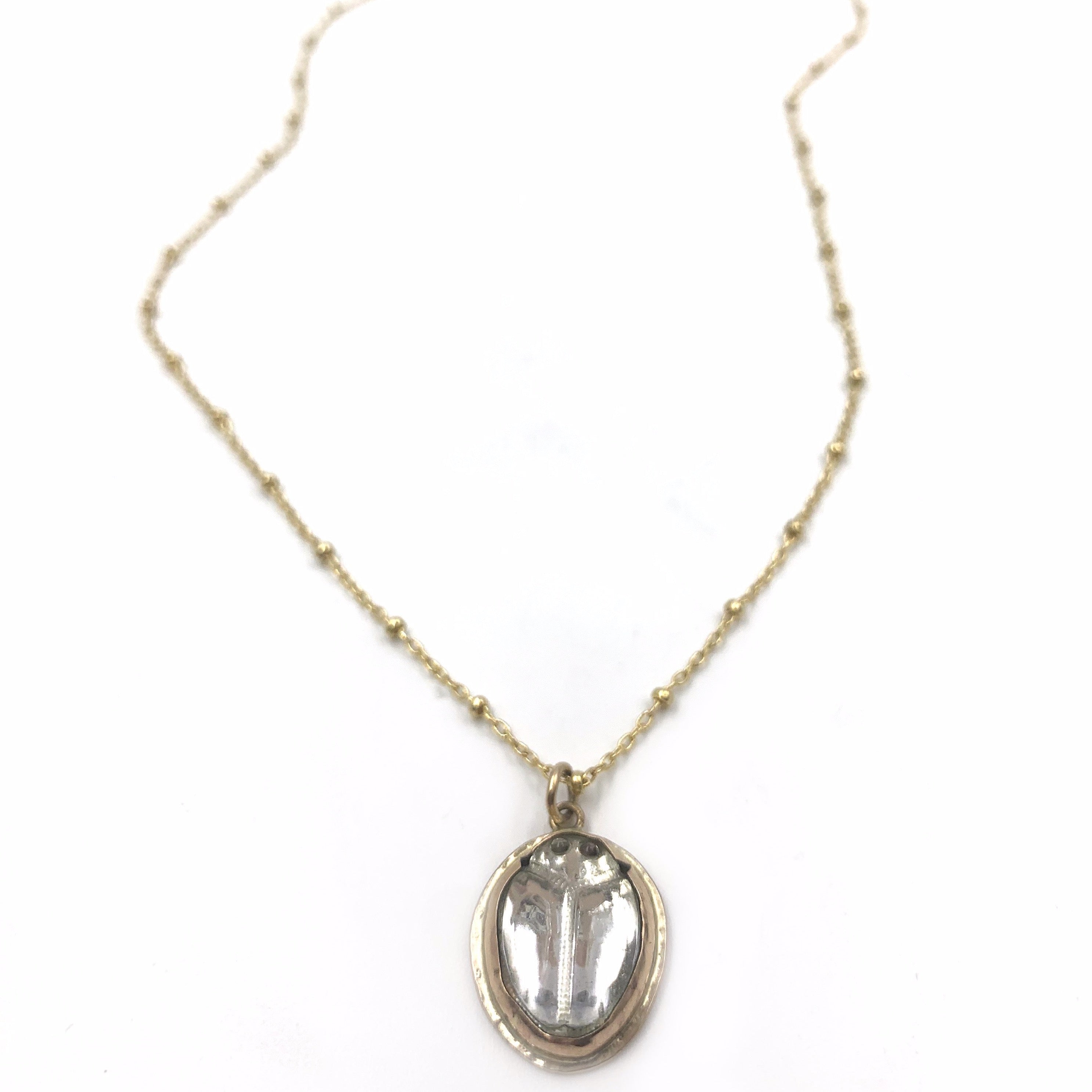 1940'S Czech Glass Scarab Charm Necklace