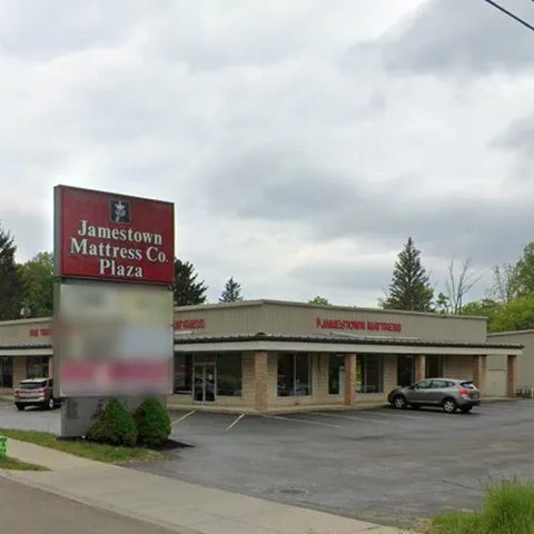 Jamestown Mattress store front at 135 E Fairmount Ave, Lakewood, NY.