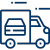 Delivery truck driving icon for free local delivery, setup, and removal.