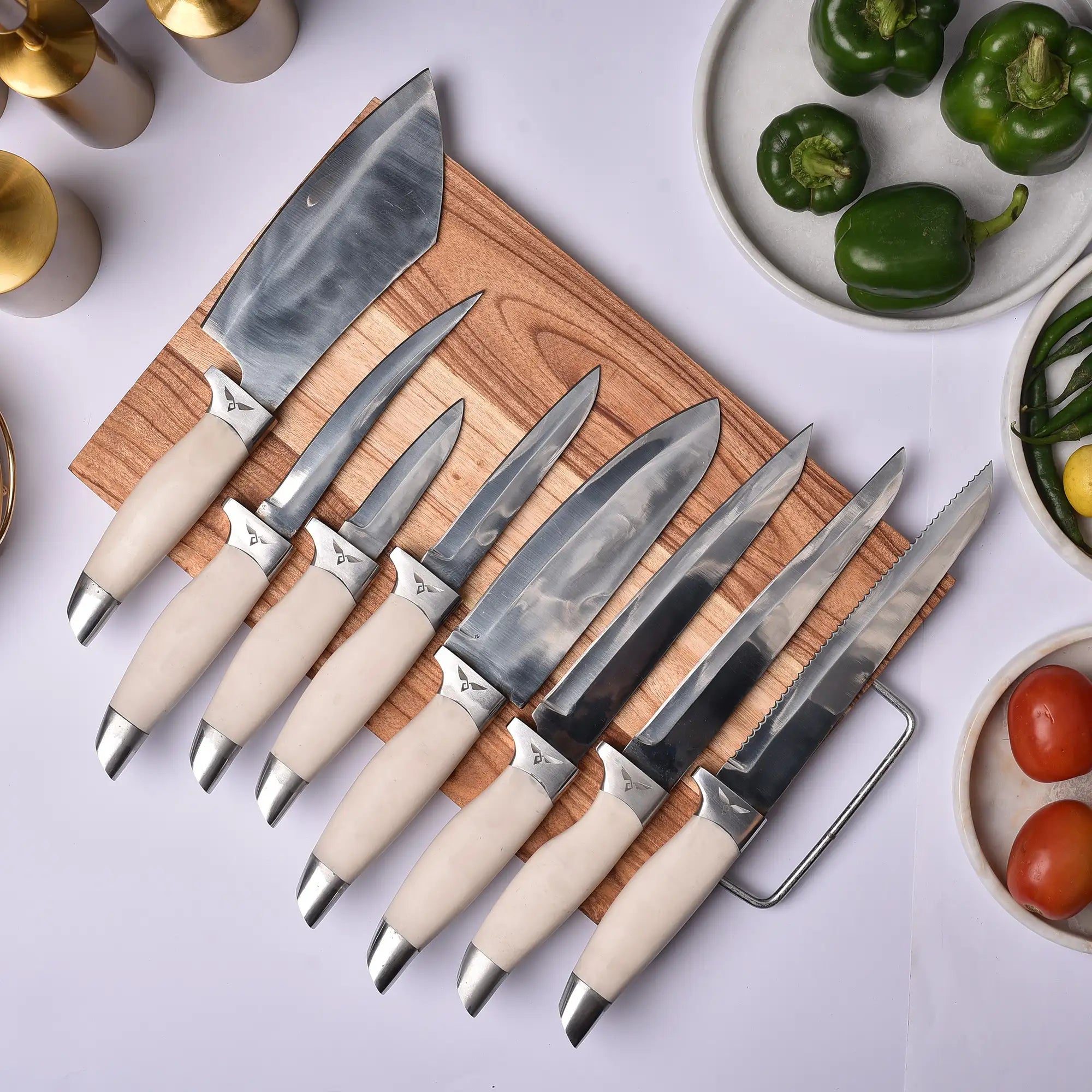 Luminaria Series  VG 10 Steel 8 Piece Handmade Damascus Chef Set -Kitchen Set