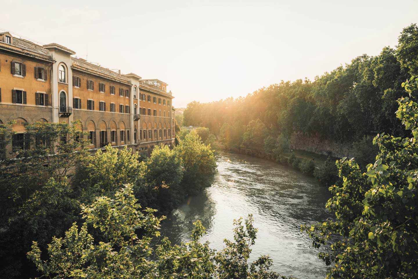 Tiber Island golden hour sunset in Rome