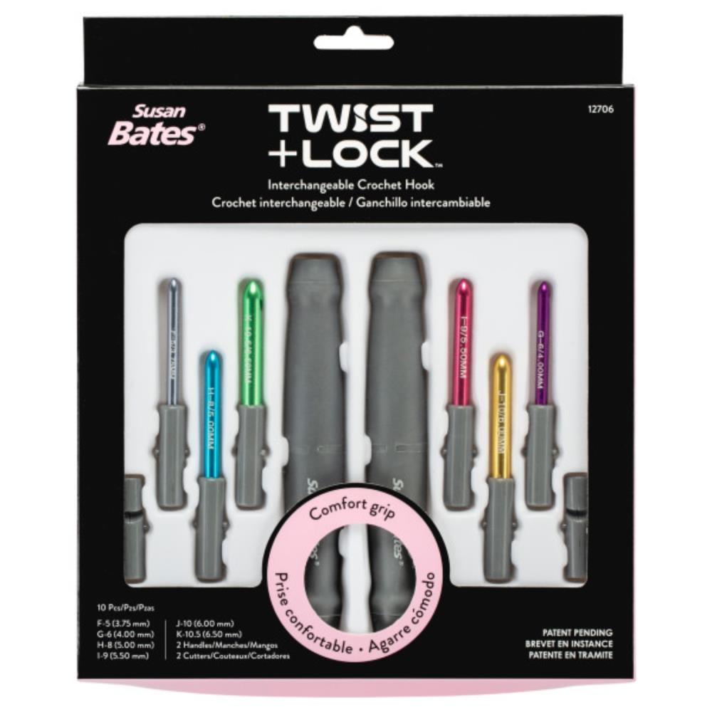 Susan Bates "Twist + Lock" Interchangeable Crochet Hooks Set Knitting Co.