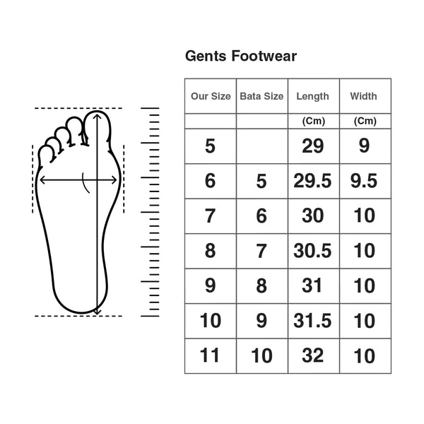 Titas Men Footwear size chart