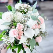 bridal bouquet, boho, pink, white