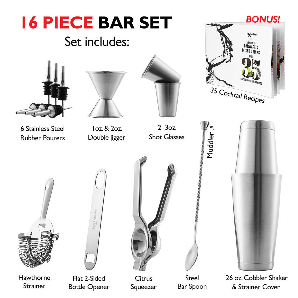 ourond - 16 PC Bartender Kit Complete Cocktail Shaker Bar Tools