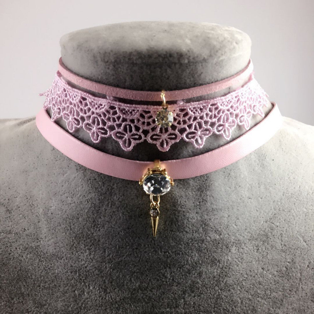 Danze Punk Crystal Stone Pendant Leather Necklace Collares Vintage Sex Raja