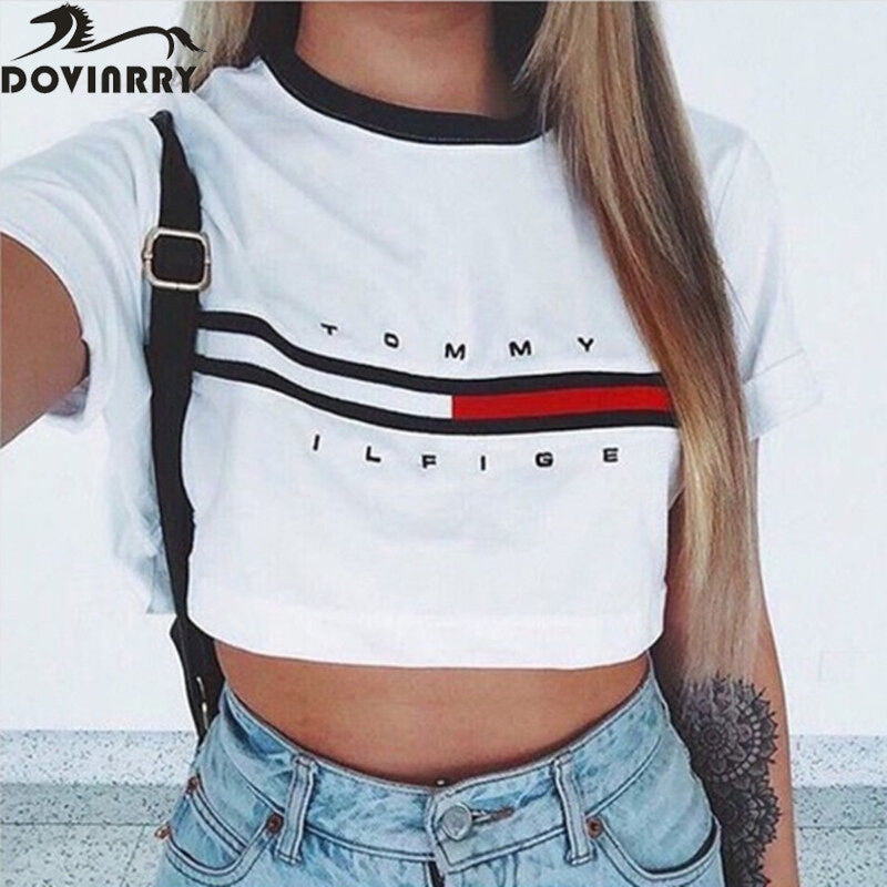 New Letter Printed T shirt Women Casual O-Neck T-shirt 