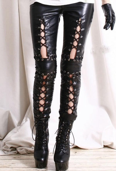 lace up faux leather pants