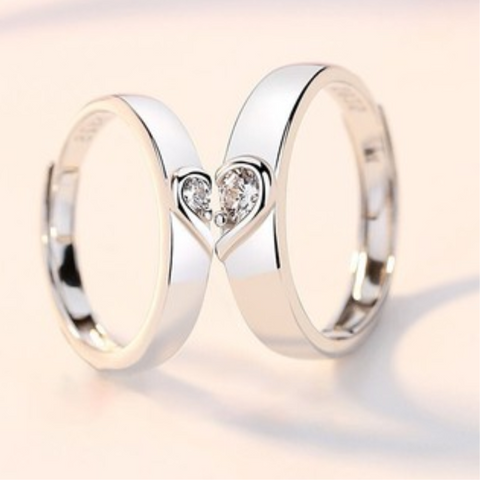 Nhẫn đôi bạc trơn mặt hình trái tim