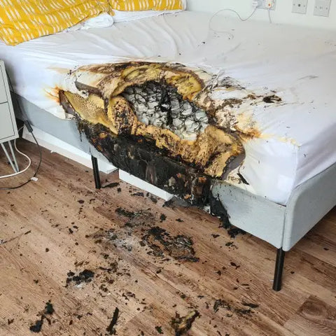 bed damaged from exploded disposable vape