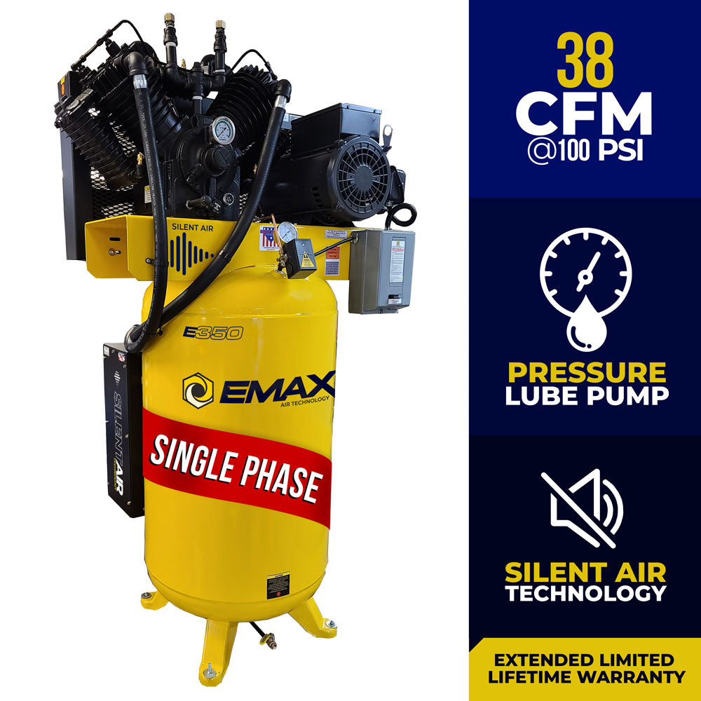 Graphic detailing the EMAX E450 Series 10 HP Air Compressor