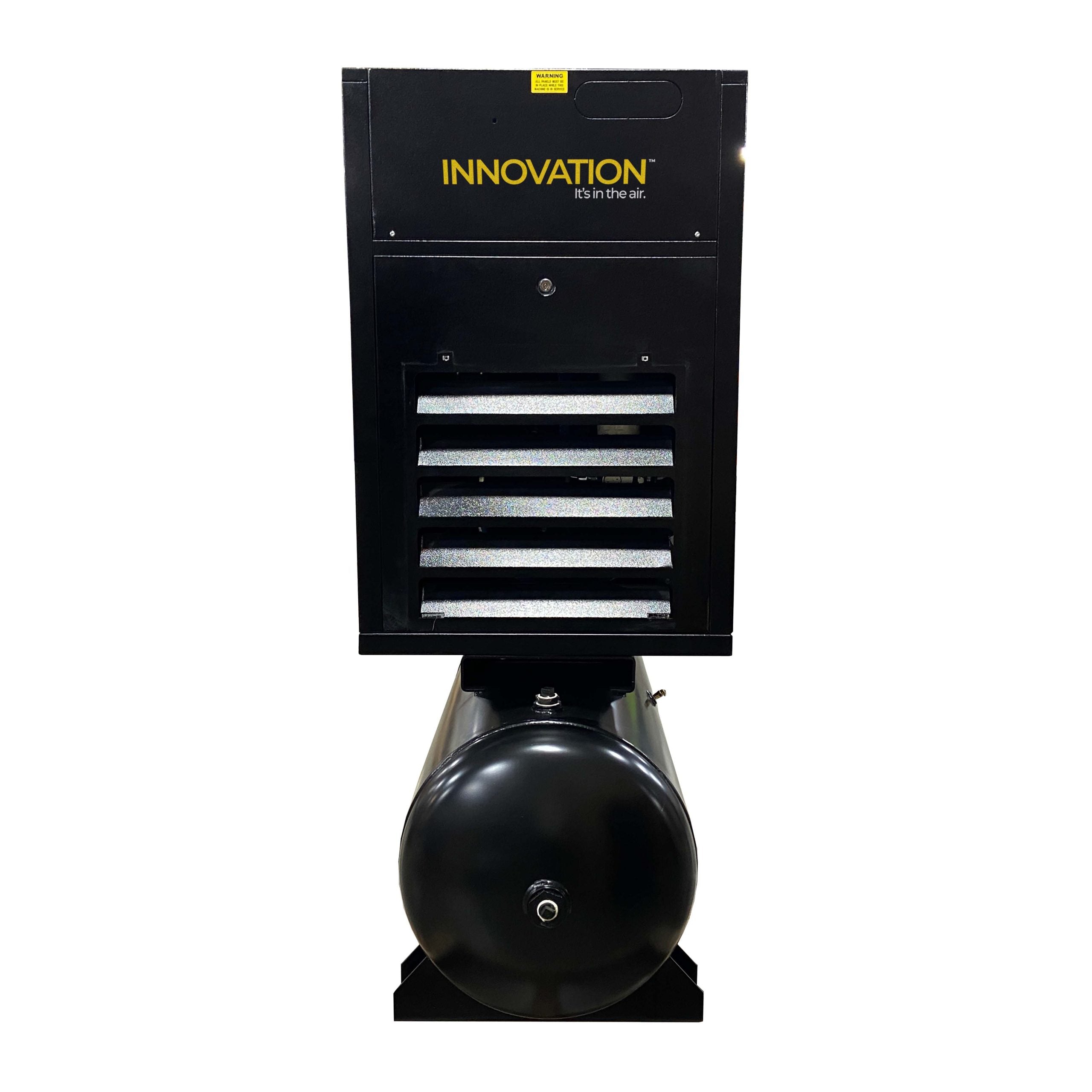 Rear view of the EMAX E3500 Series Industrial Rotary Screw Compressor showing the air intake and filtration system.