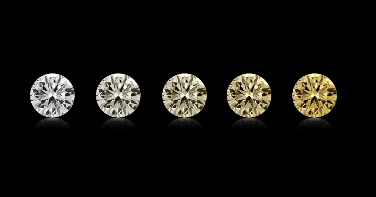 The standard grading of diamond colours ranging from colourless to a yellow tint.