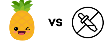 Illustration of a smiling pineapple versus a forbidden eyedropper icon.