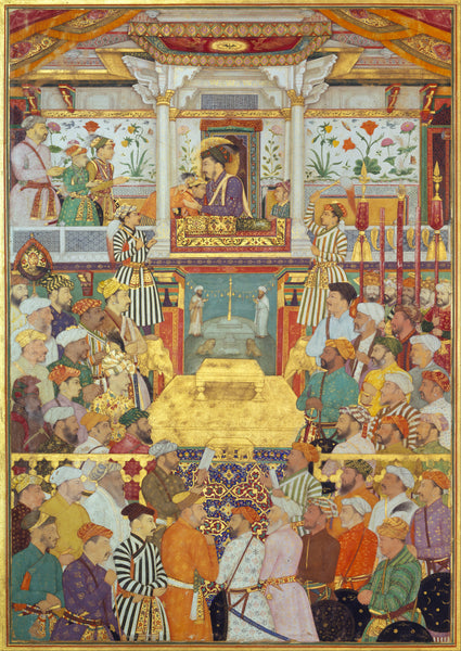 Miniature Painting of Emperor Shah Jahan receiving his sons during his accession ceremony