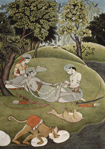 Kangra style Miniature Painting depicting Rama and Sita in Forest