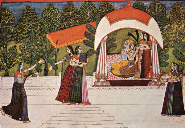 Rajput Style Miniature painting of Radha and Krishna 