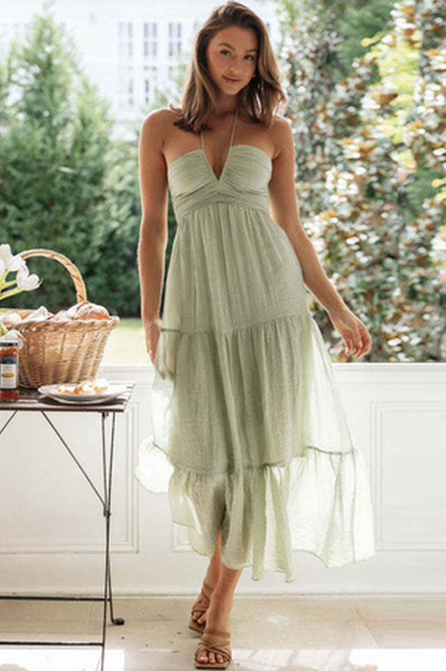 V-Neck Lace Up Beach Dress