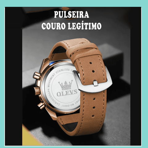 RELÓGIO OLEVS MASCULINO PULSEIRA DE COURO