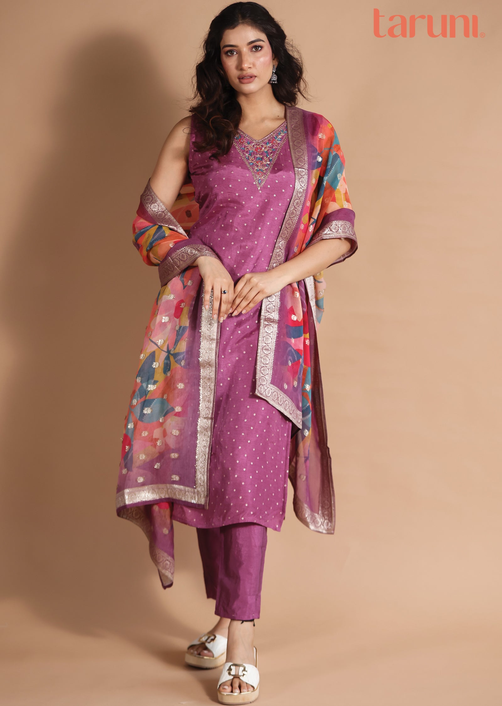 Dark Mauve Banaras Straight cut suits - Taruni Clothing product image