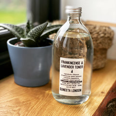 frankincense lavender skin toner by Suneeta London, large plastic free bottle