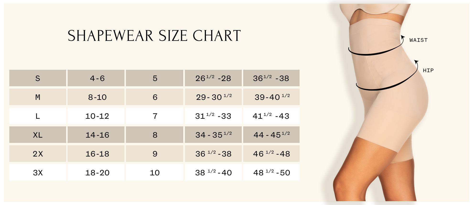 Shapewear Size Chart