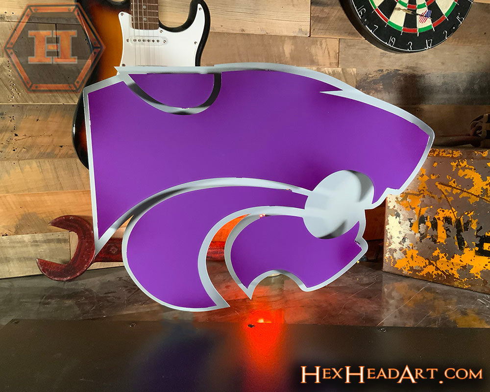 Kansas State Wildcat Mascot 3D Vintage Metal Wall Art – Hex Head Art