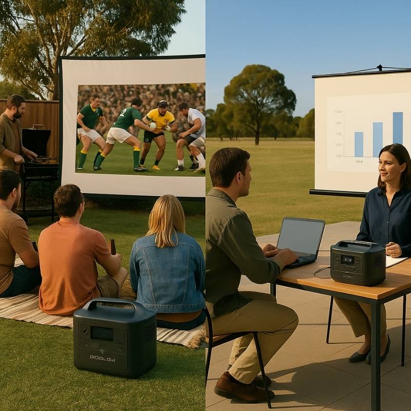 Portable power station used for sport viewing and business meeting