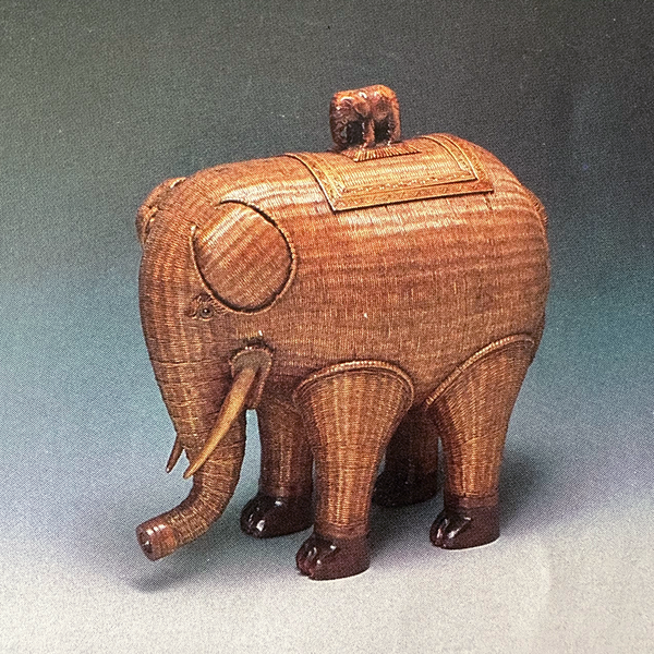 The first wicker animal an elephant ( serial #98).It was designed and created in 1966.