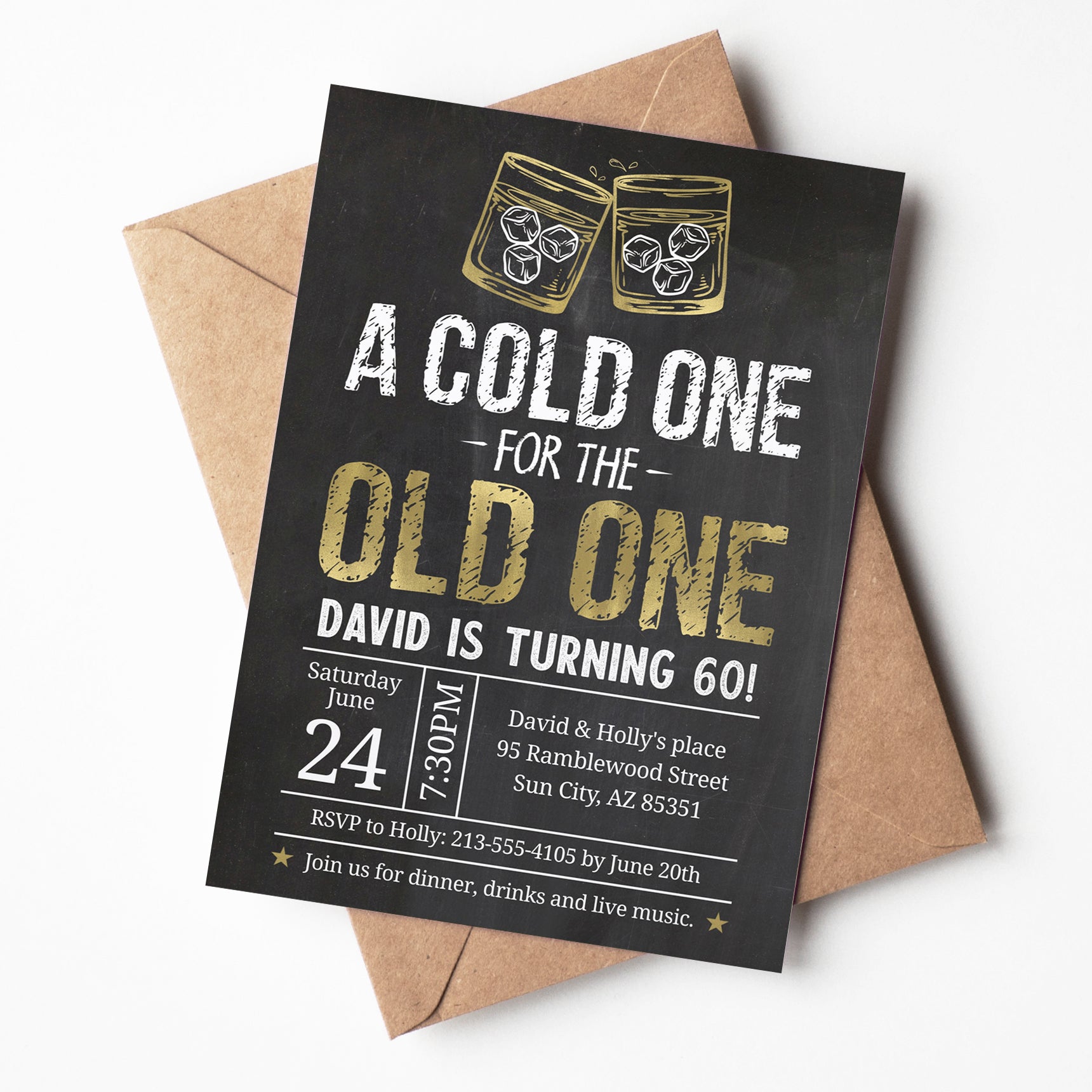 Whiskey Theme Birthday Invitation for a Man Who's Getting Older - A Cold One for the Old One.