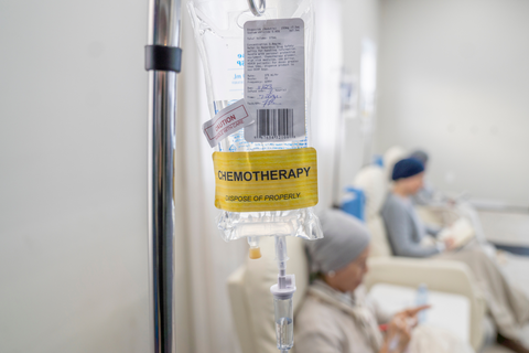 People in chemotherapy using IV drip bag
