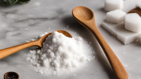 msm powder methylsulfonylmethane on wooden spoons on countertop