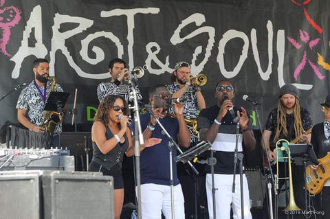 Jazz Mafia at Oaklands Art &Soul Festival wearing Peace Fits