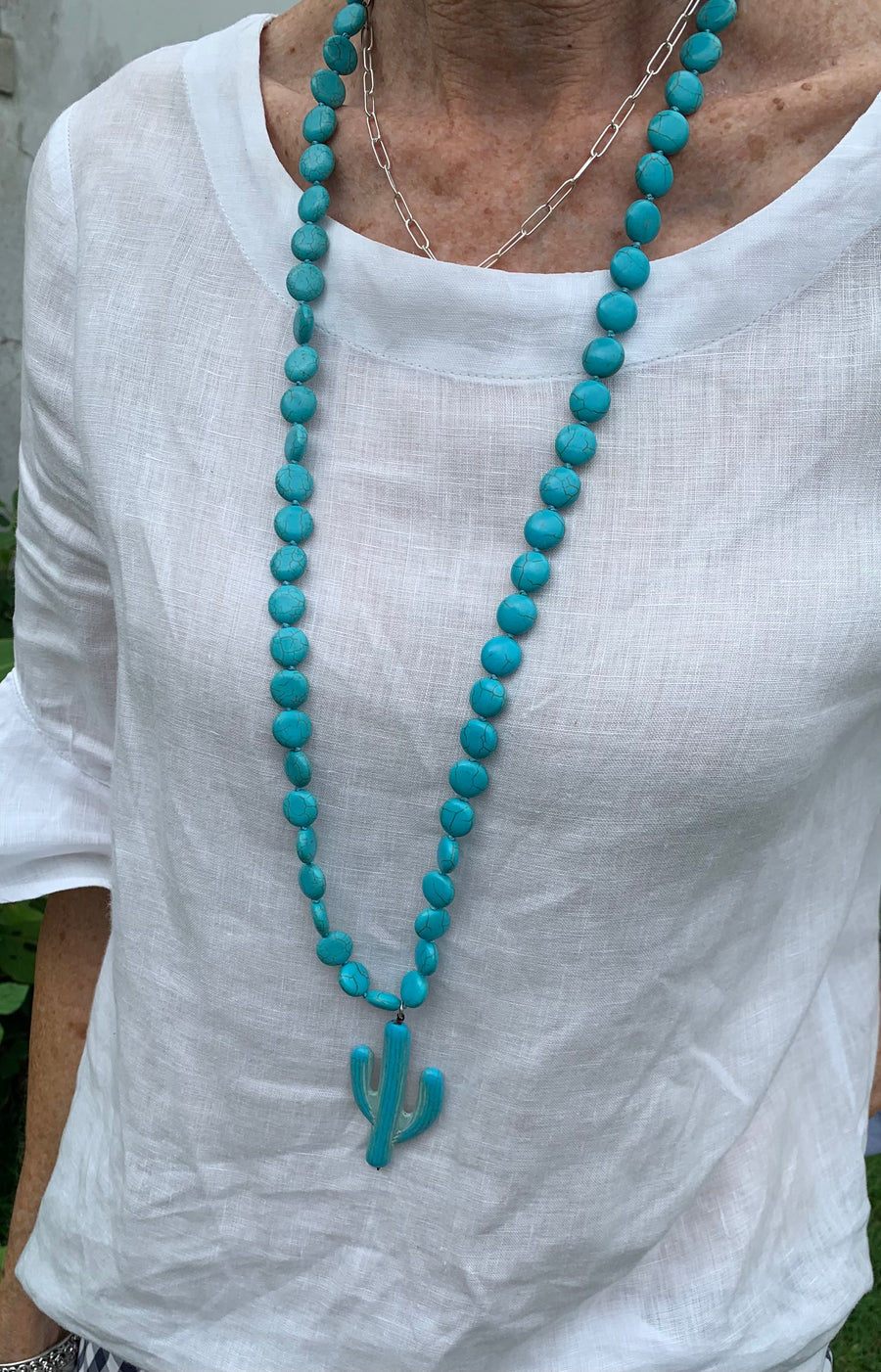 KJD125 On Trend Agencies Desert Turquoise Cactus Necklace
