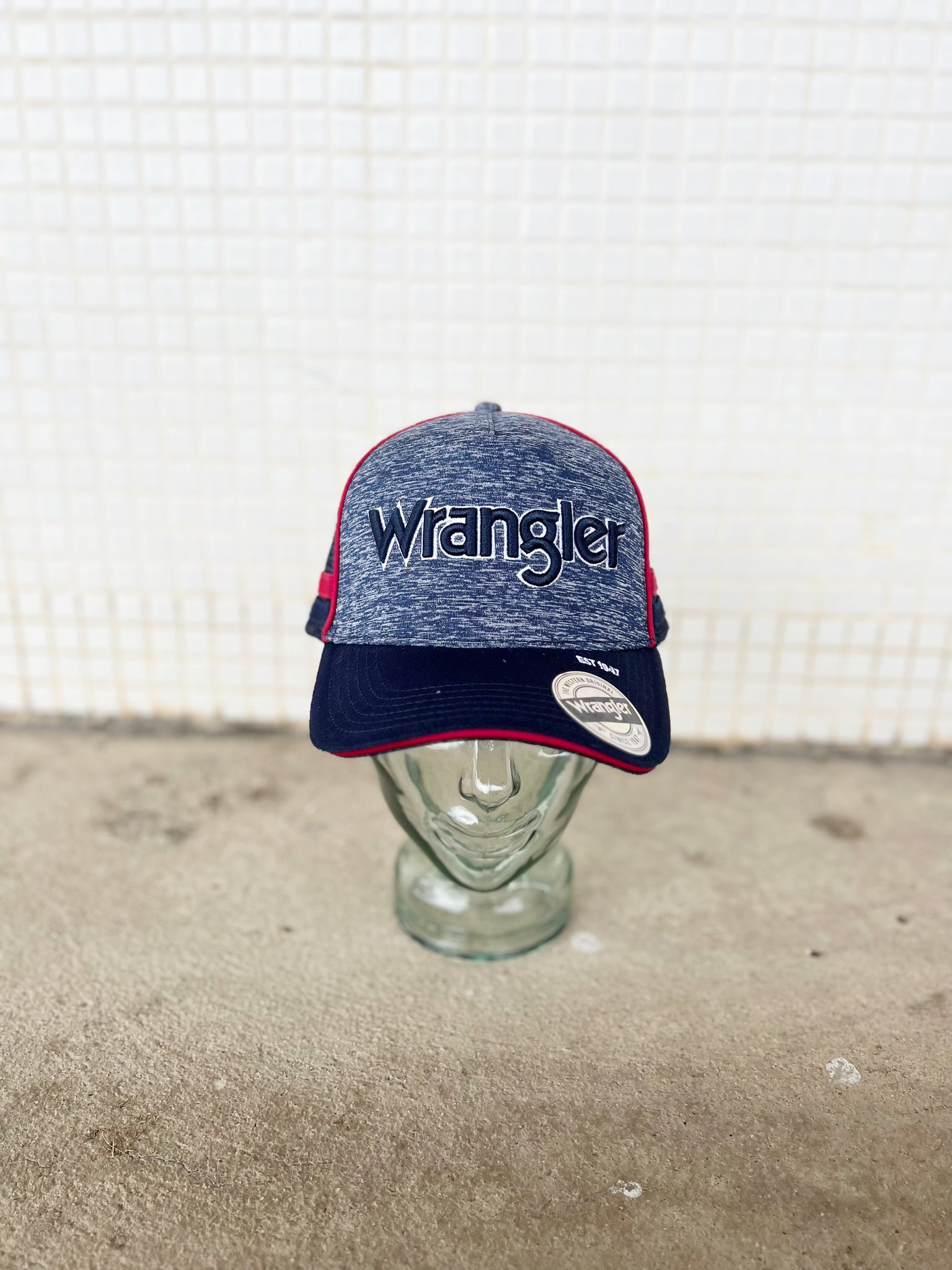 X3W1953CAP Wrangler Jake Square Front Trucker Cap Navy Marle/Navy –  LittleBit Country