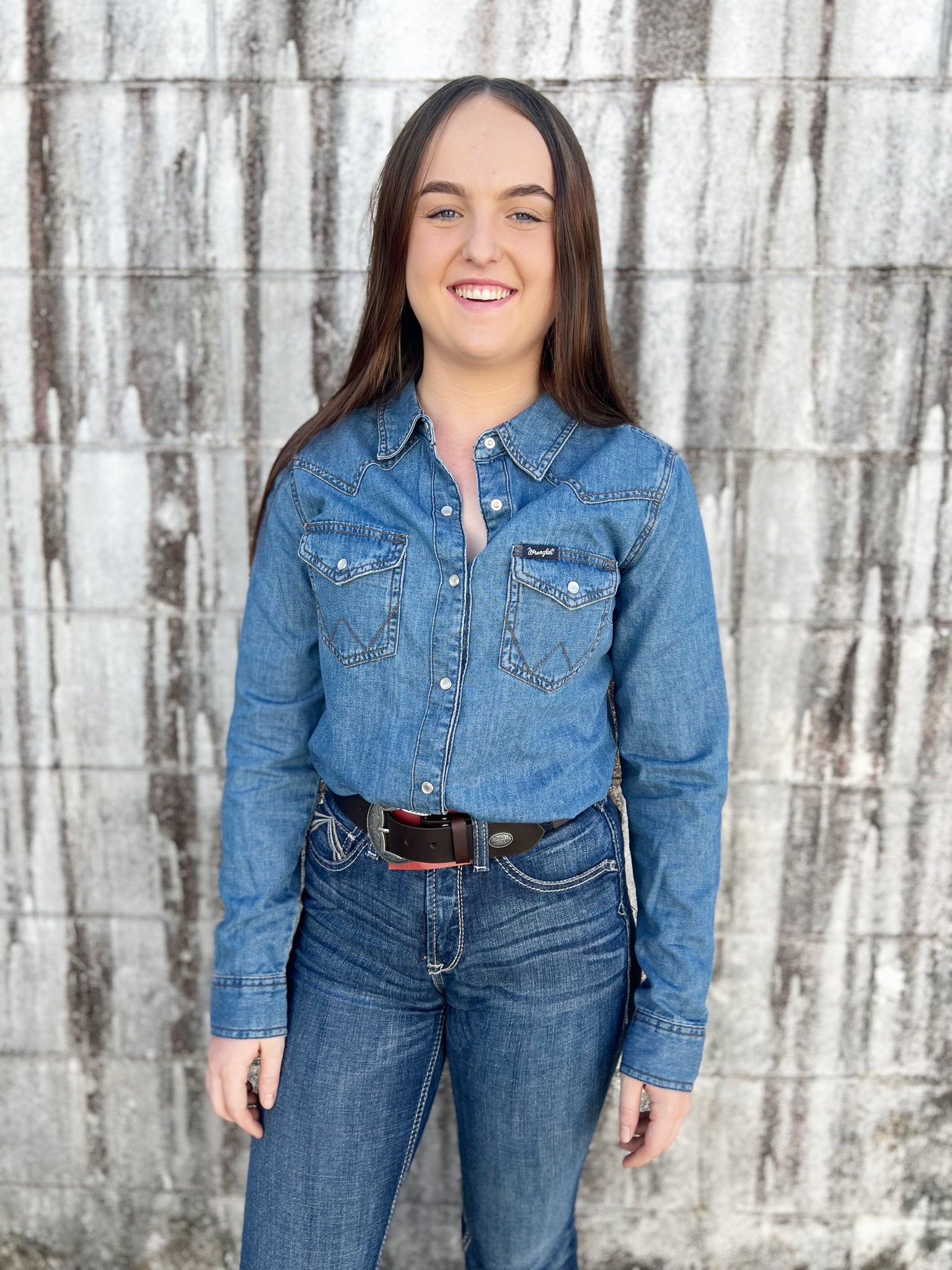 LW7007D Wrangler Q Ladies Western Snap Denim Shirt – LittleBit Country