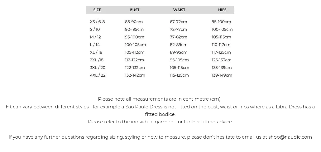 Naudic Size Guide