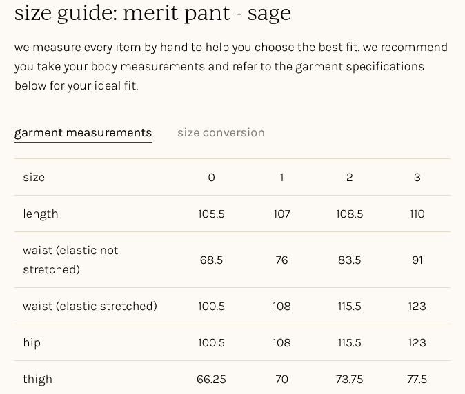 sizing measurements