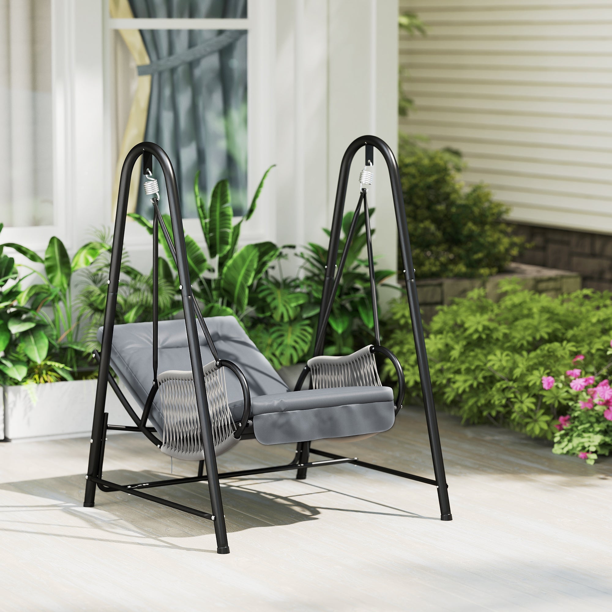 Outsunny Rattan Swing Chair With Stand And Seat Cushion - Image 3