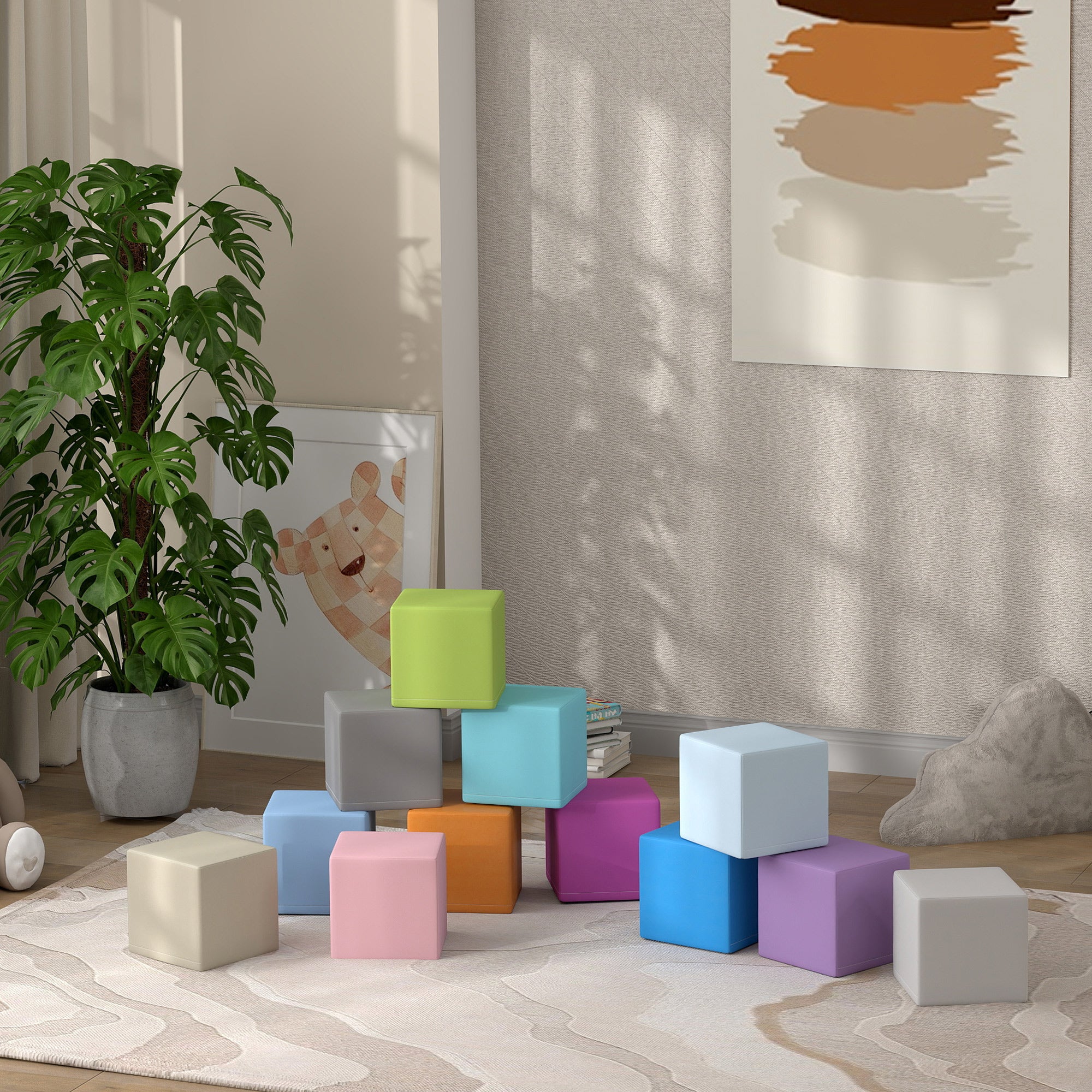 HOMCOM 12 Piece Soft Play Blocks Soft Foam Toy Building Stacking Block For Kids - Image 15