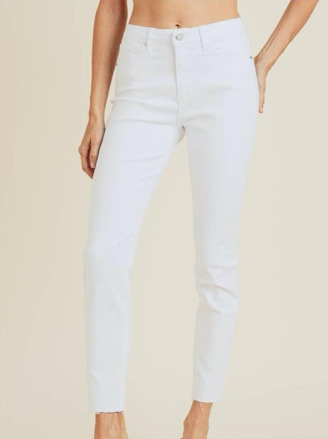 all white cut up jeans