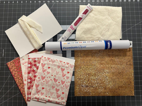 A photo of the supplies needed to make the cork project bag