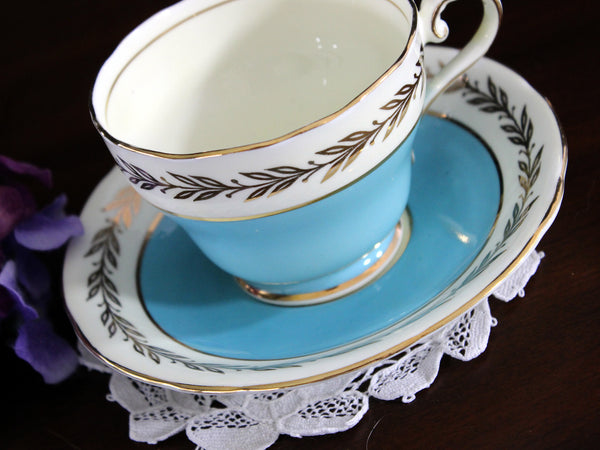 Aynsley Turquoise Teacup, Vintage Tea Cup and Saucer, English Bone China 17884