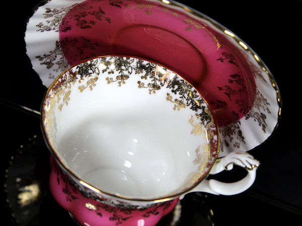 Royal Albert Tea Cup & Saucer, Pink Regal Series, Montrose Shape Teacup, England -K - The Vintage TeacupTeacups
