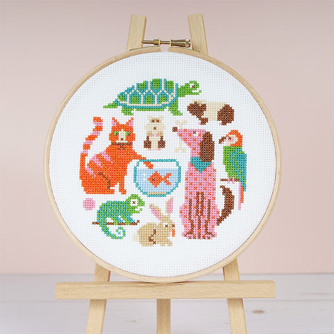 Mid-century modern cats reto beginner cross stitch kit