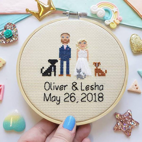 personalised stitch wedding portrait