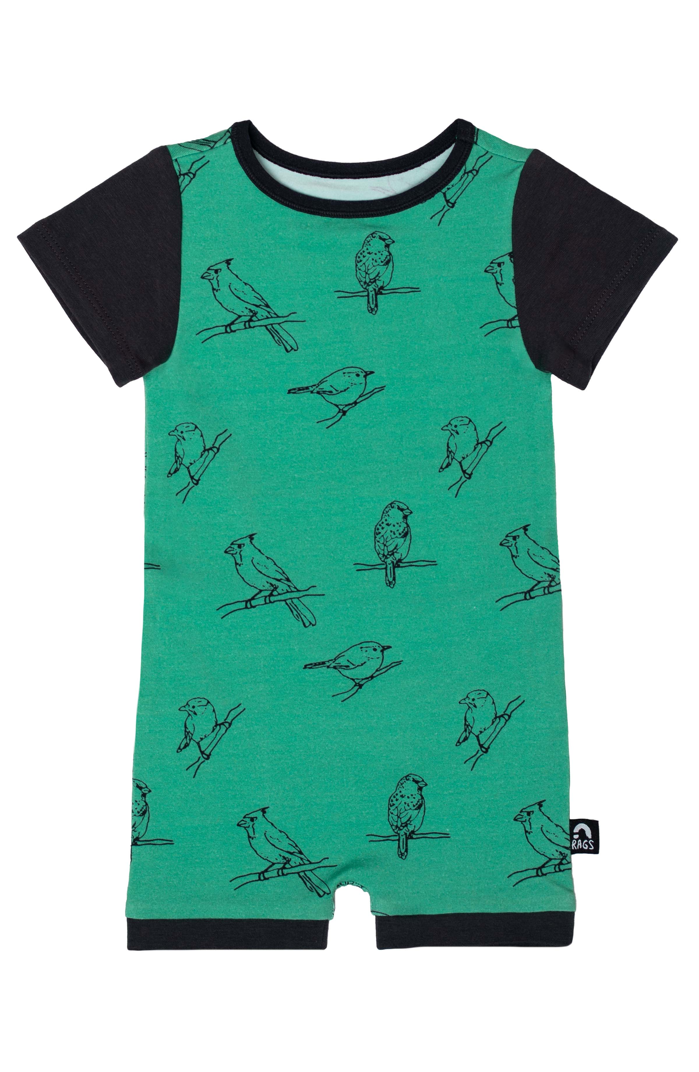 Rags Infant Short Sleeve Short Rag Romper, Spring Birds - Turquoise