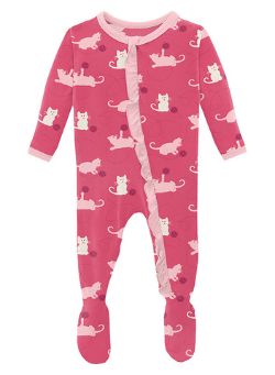 Winter Rose Kitty Classic Ruffle Footie Zipper