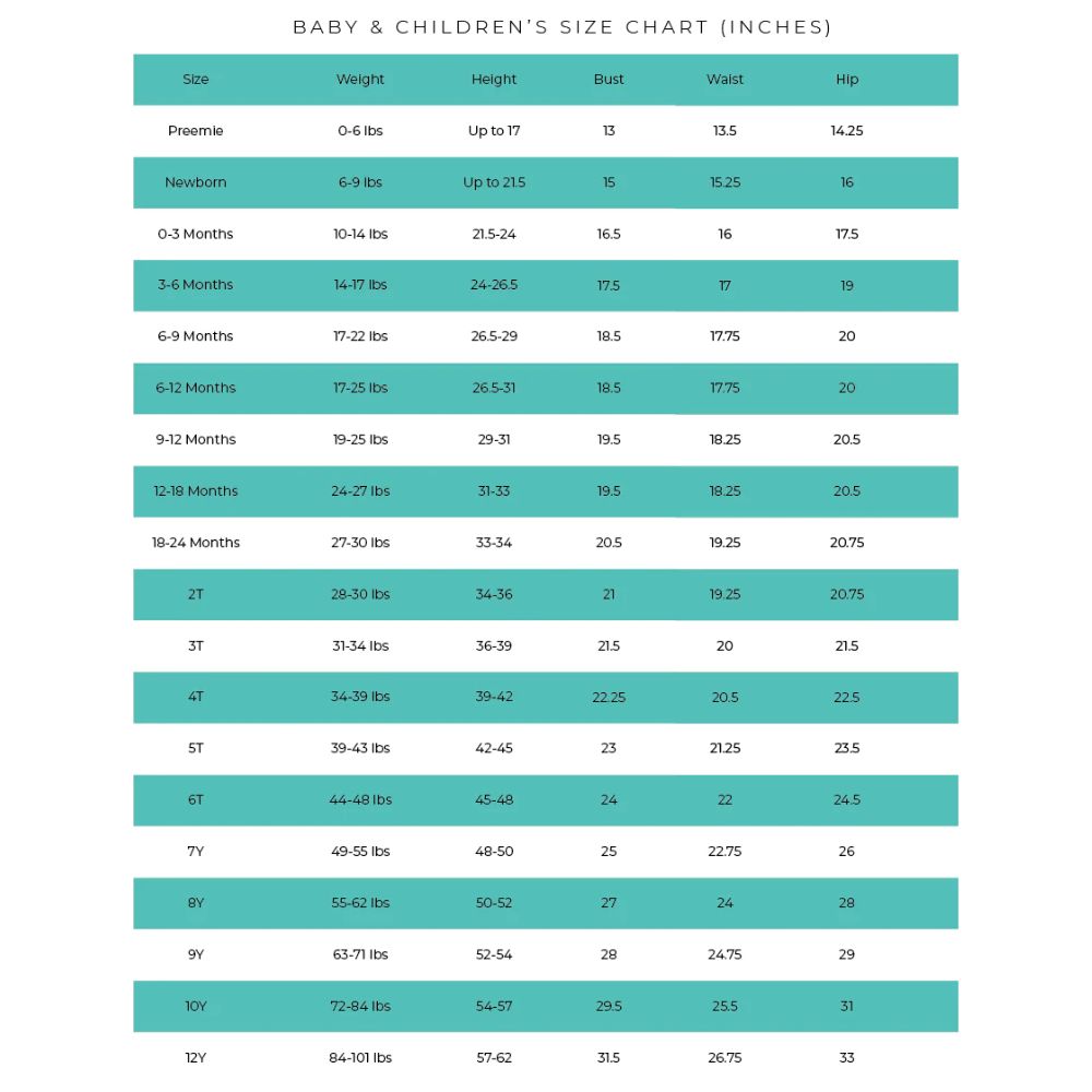 Posh Peanut Size chart